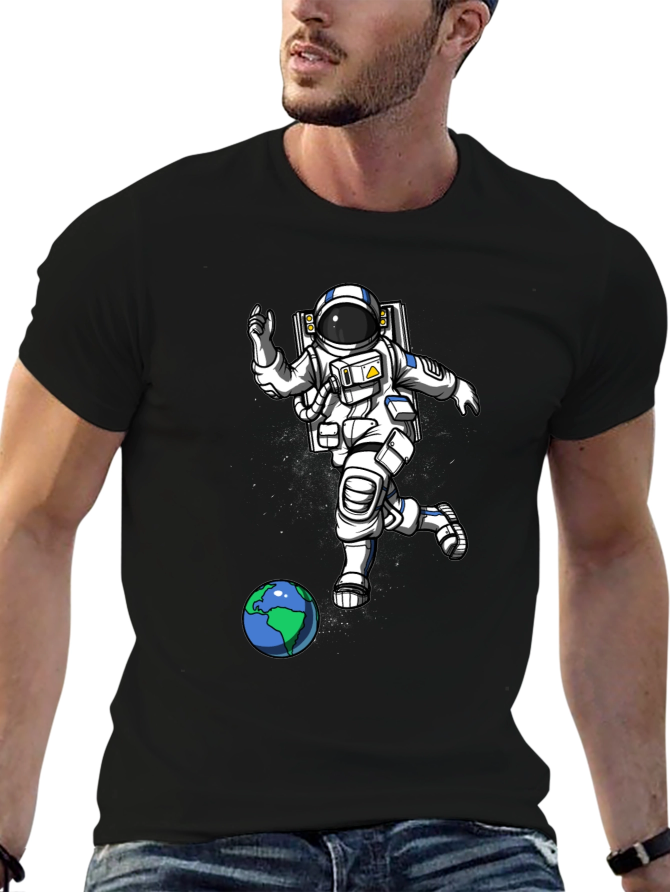 Astronaut Kicking Earth Black T-Shirt