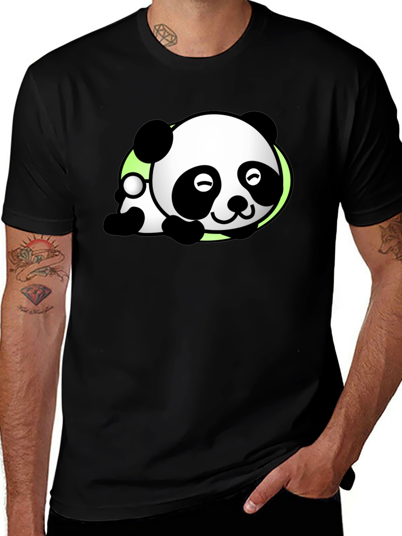 Cute Panda Graphic Tee - Black Casual T-Shirt