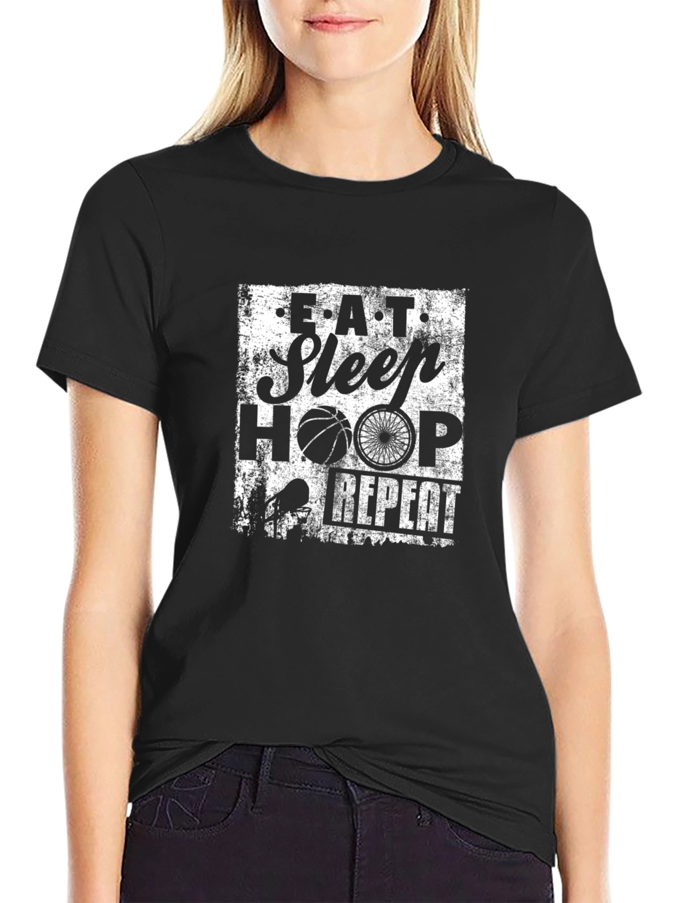 Eat Sleep Hoop Repeat Black Graphic Tee