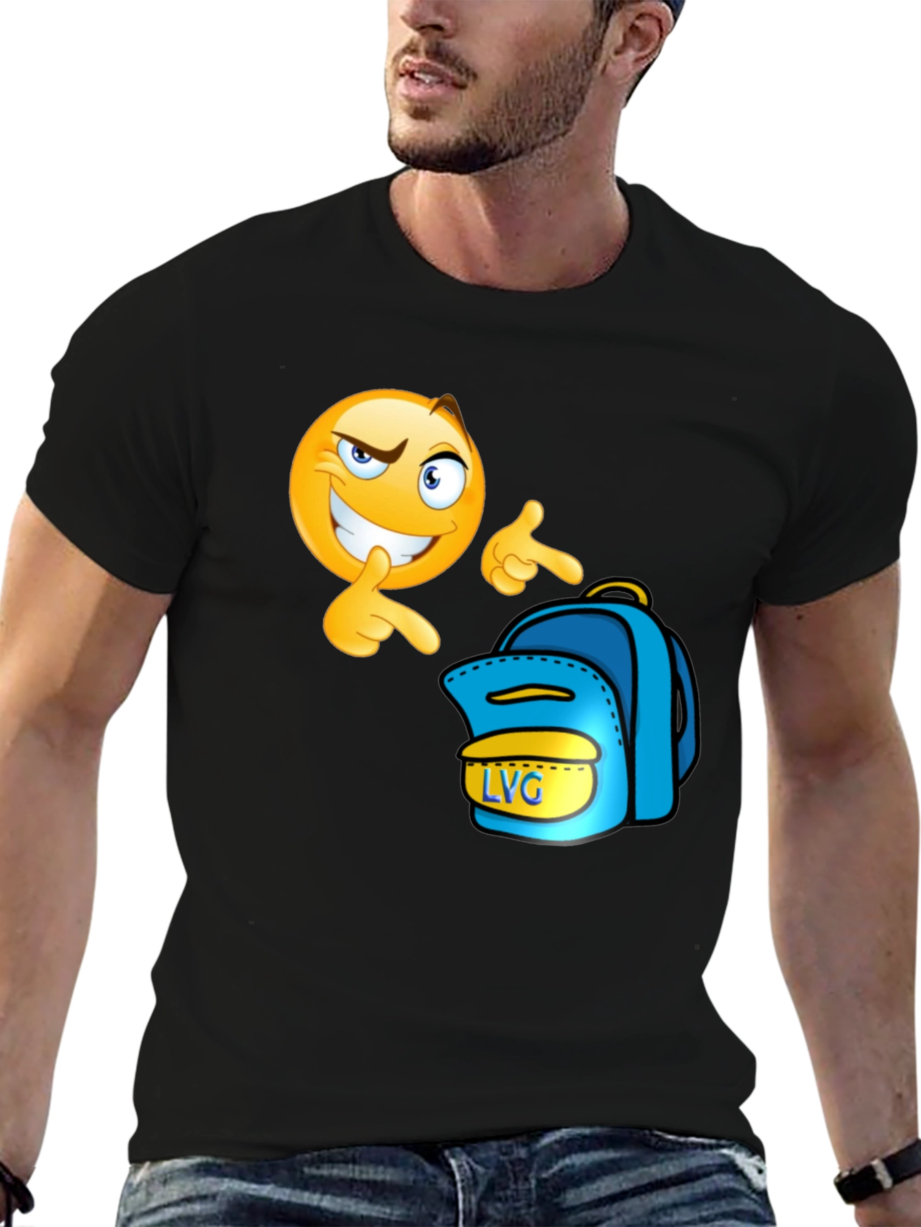 Emoji Backpack Pointer Black T-Shirt