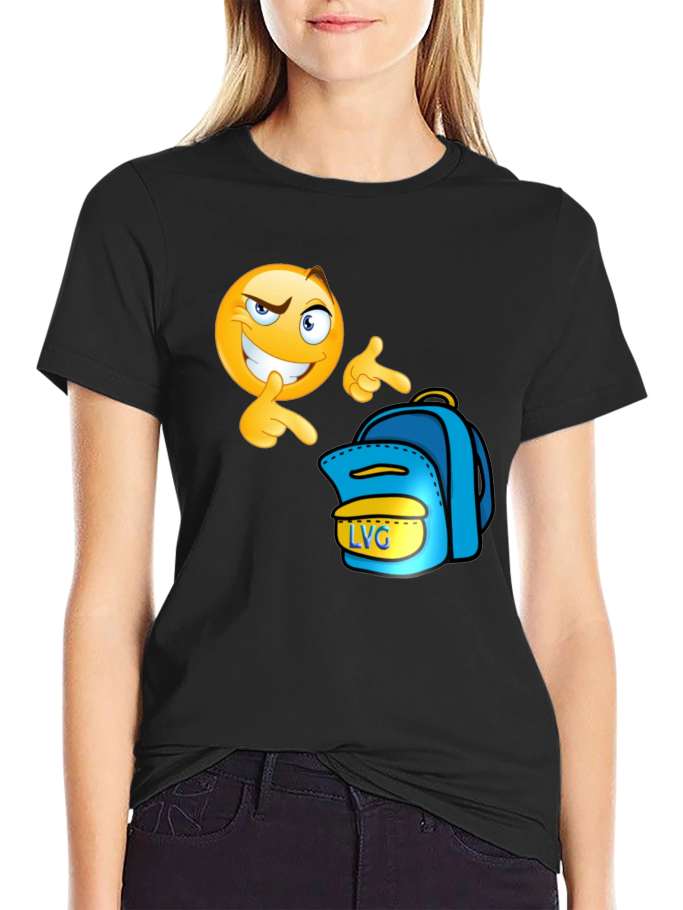 Emoji Backpack Pointer Black T-Shirt