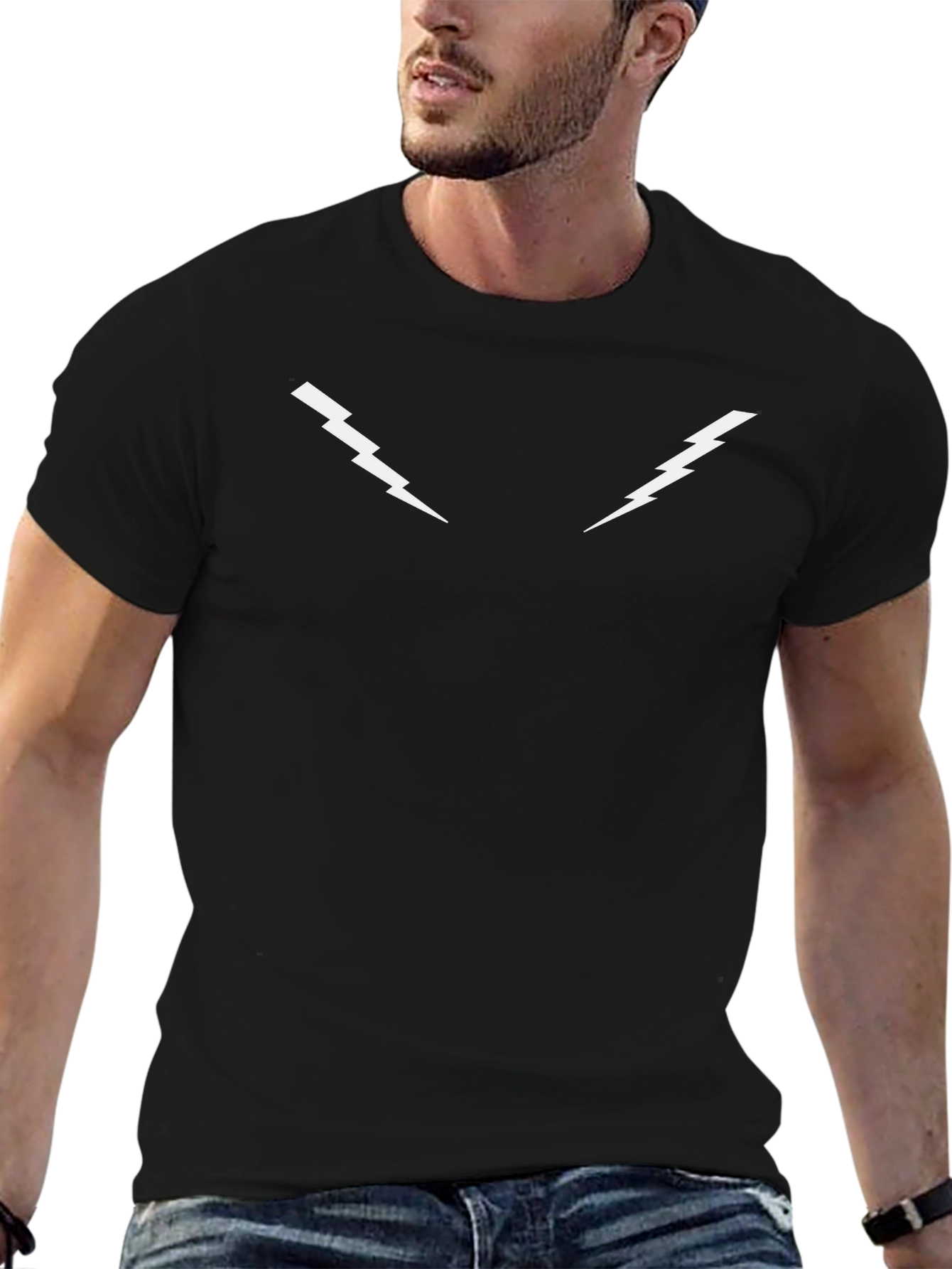 Mens Black T-Shirt - Lightning Bolt Design