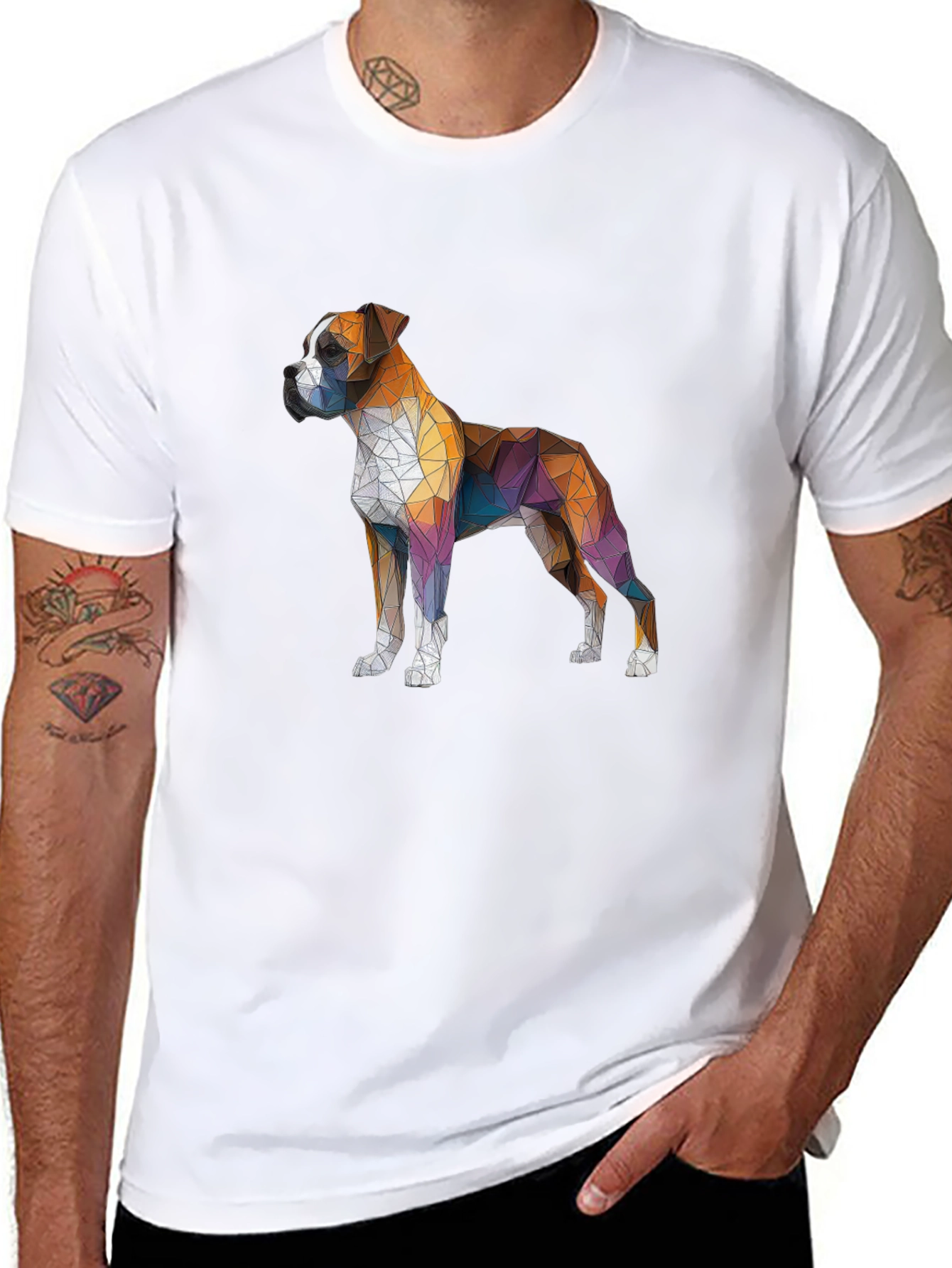 Geometric Boxer Dog Graphic Tee - Mens Black T-Shirt