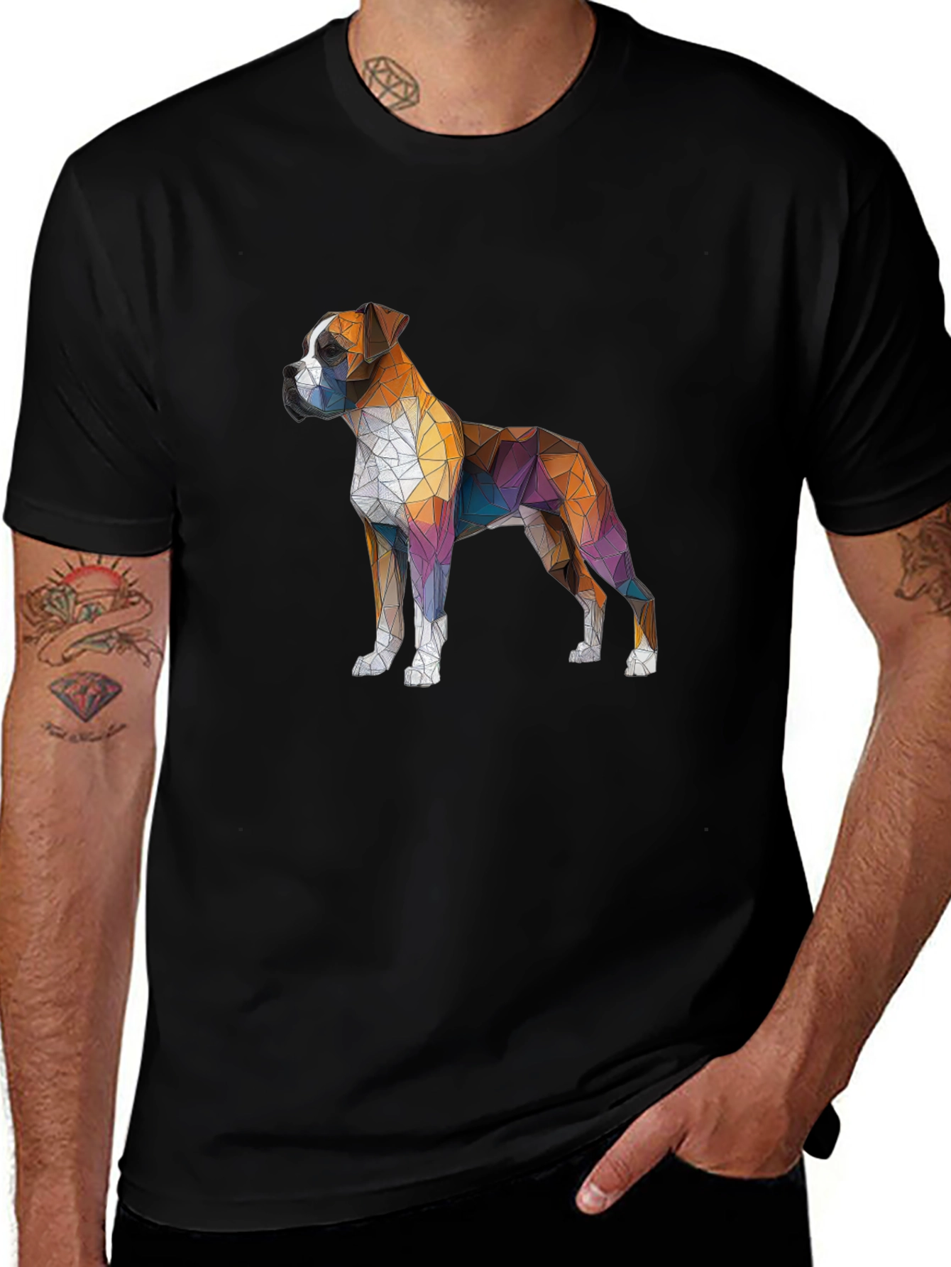 Geometric Boxer Dog Graphic Tee - Mens Black T-Shirt