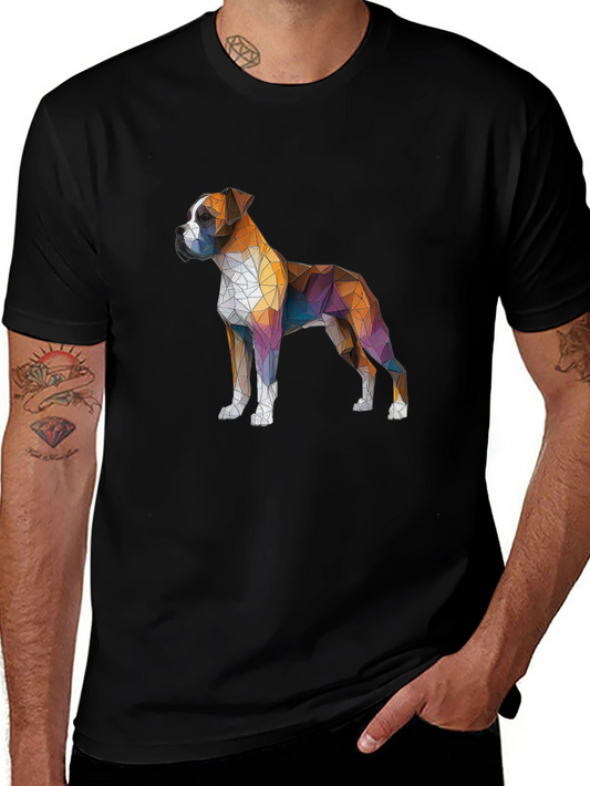 Geometric Boxer Dog Graphic Tee - Mens Black T-Shirt
