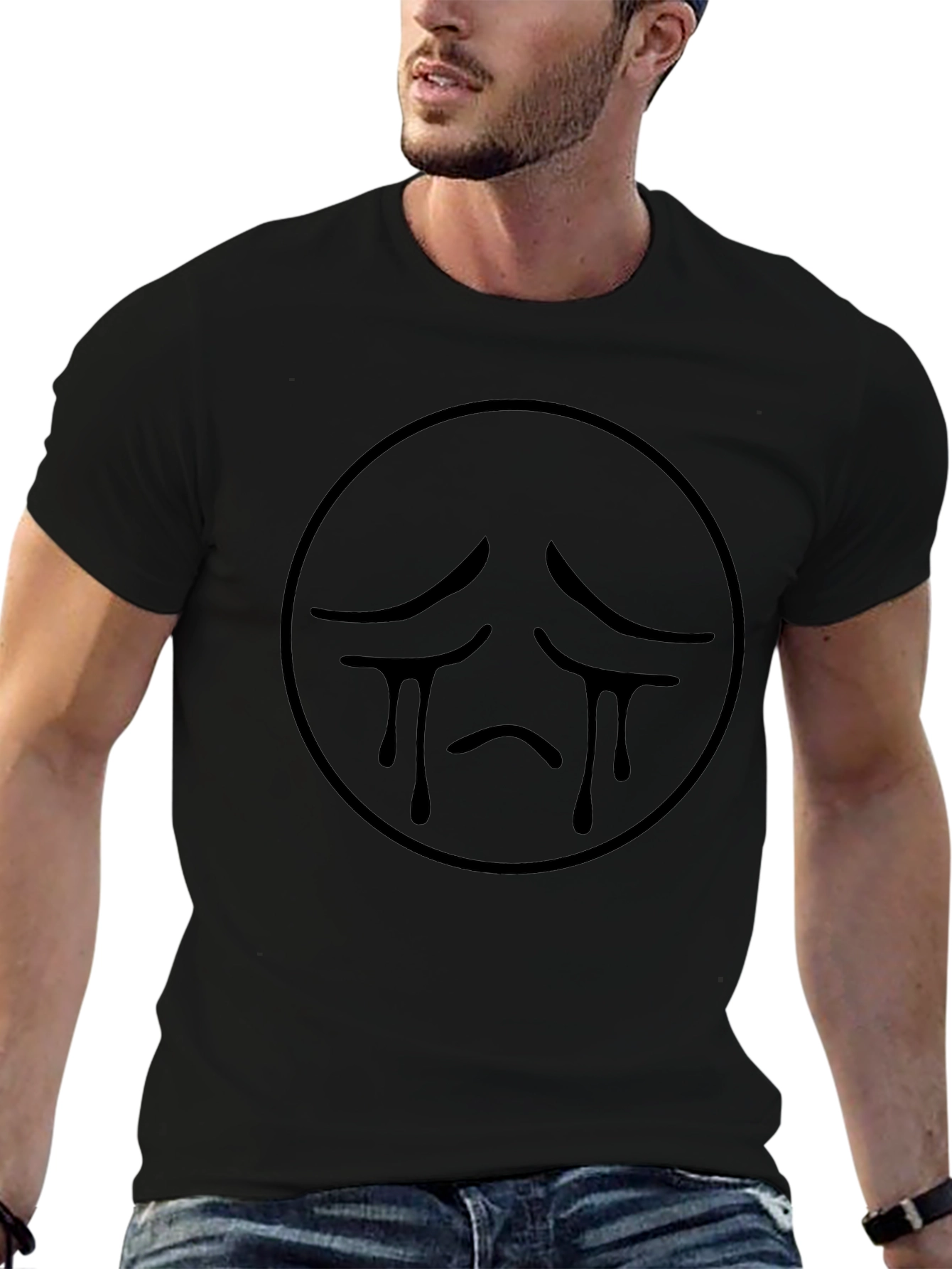 Sad Emoji Graphic Tee - Black