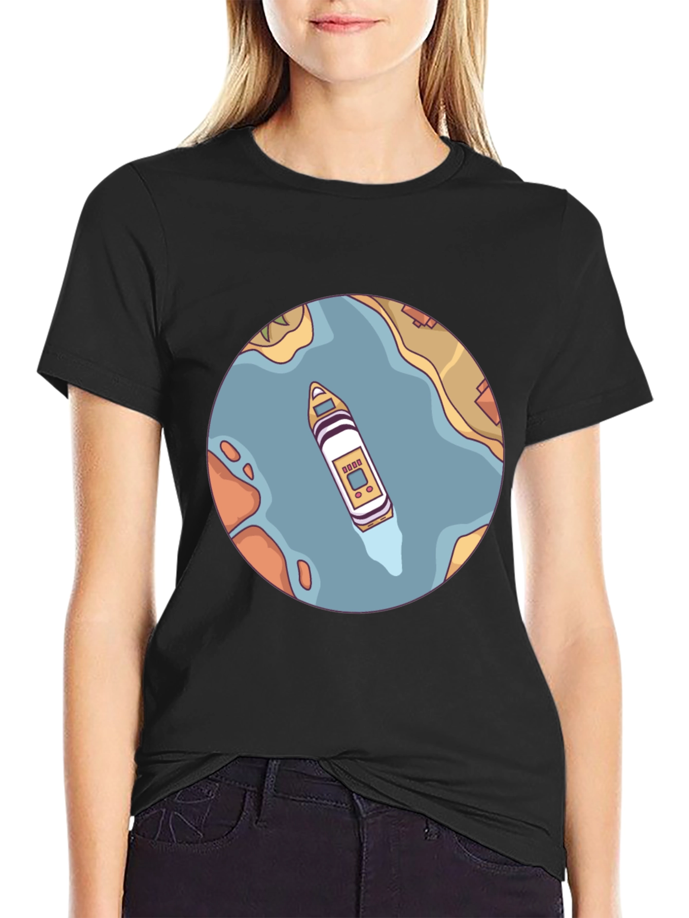 Nautical T-Shirt - Boat on River Graphic Tee