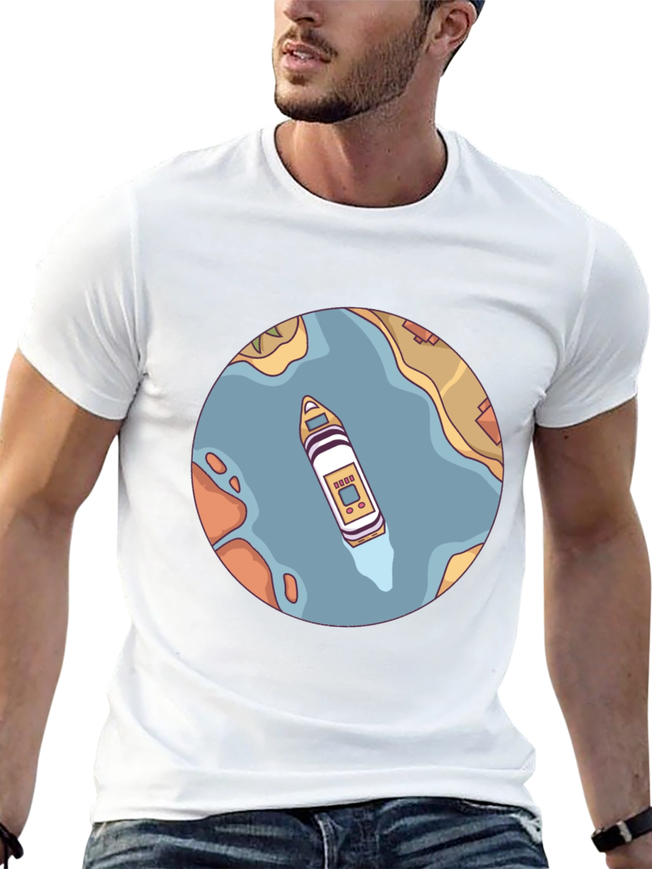 Nautical T-Shirt - Boat on River Graphic Tee