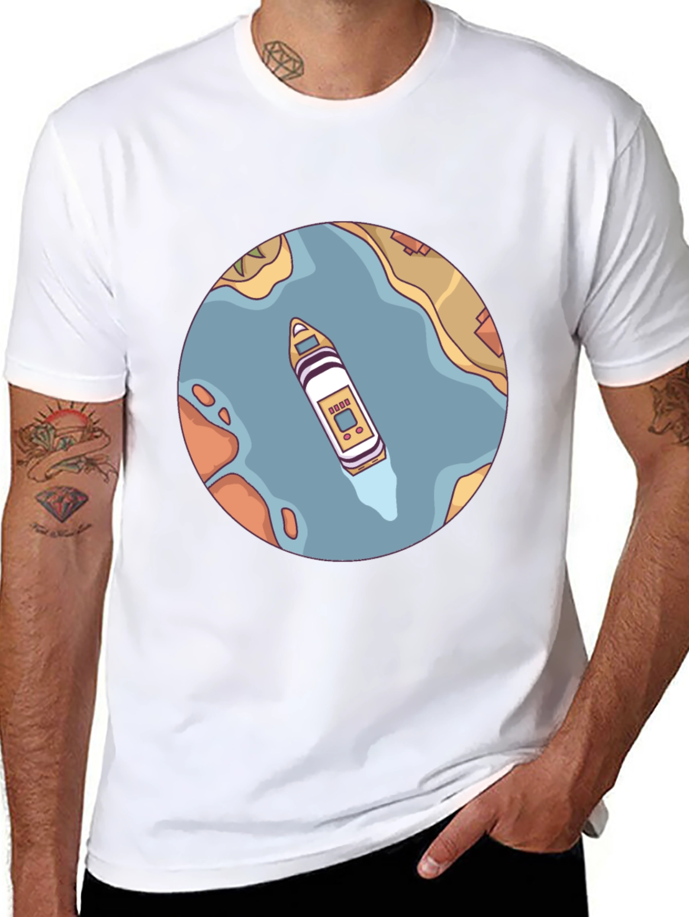 Nautical T-Shirt - Boat on River Graphic Tee