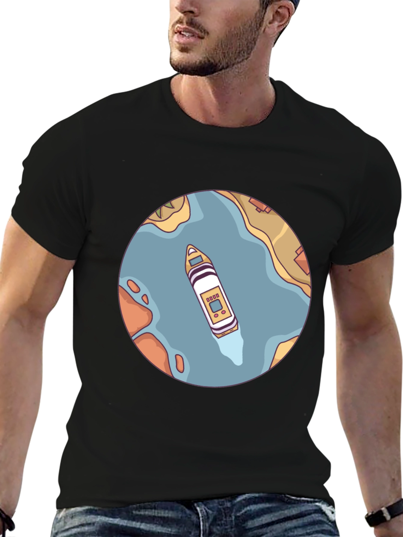 Nautical T-Shirt - Boat on River Graphic Tee