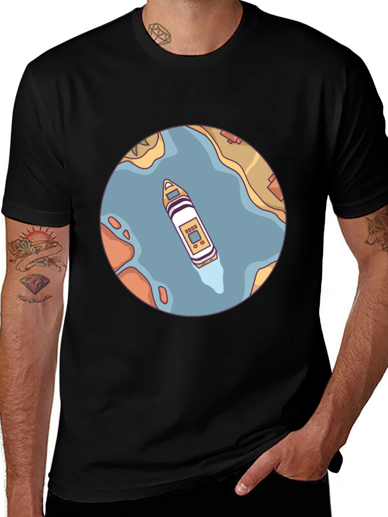 Nautical T-Shirt - Boat on River Graphic Tee
