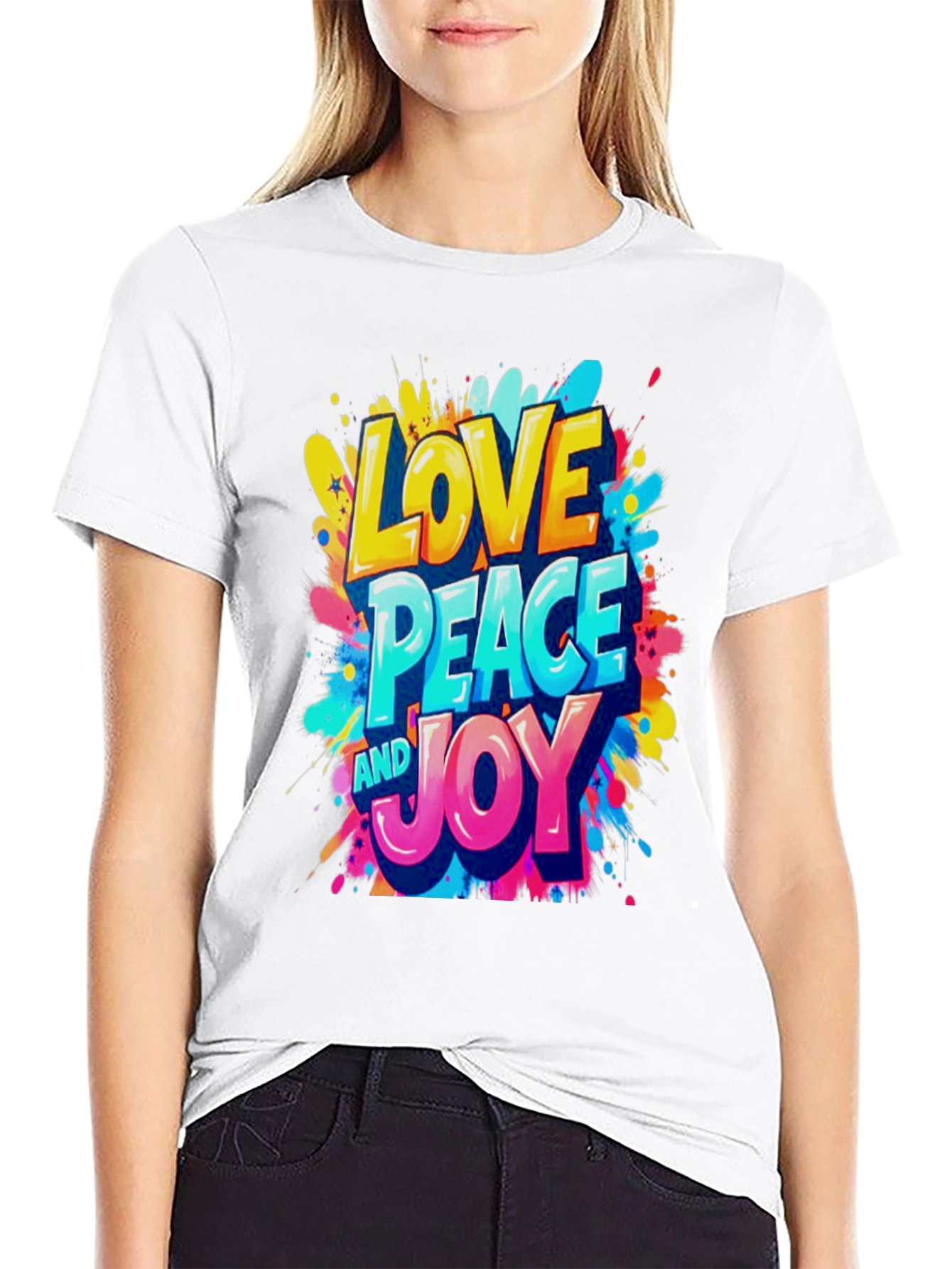 Love Peace and Joy Graphic Black T-Shirt
