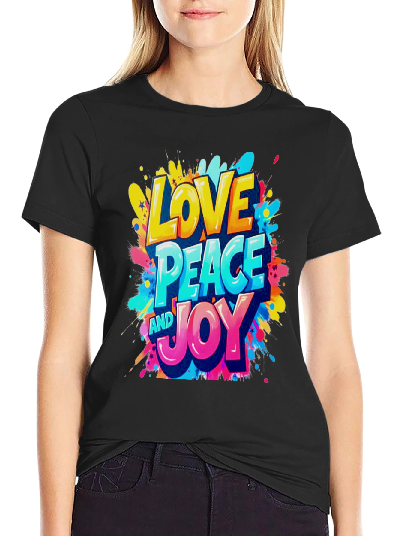 Love Peace and Joy Graphic Black T-Shirt
