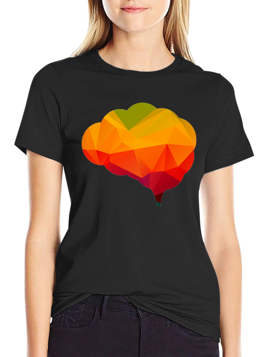 Geometric Brain Graphic Tee - Black Cotton Shirt