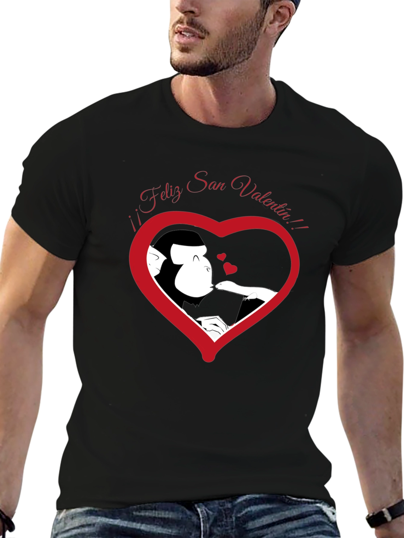 Feliz San Valentin Monkey Heart Graphic T-Shirt