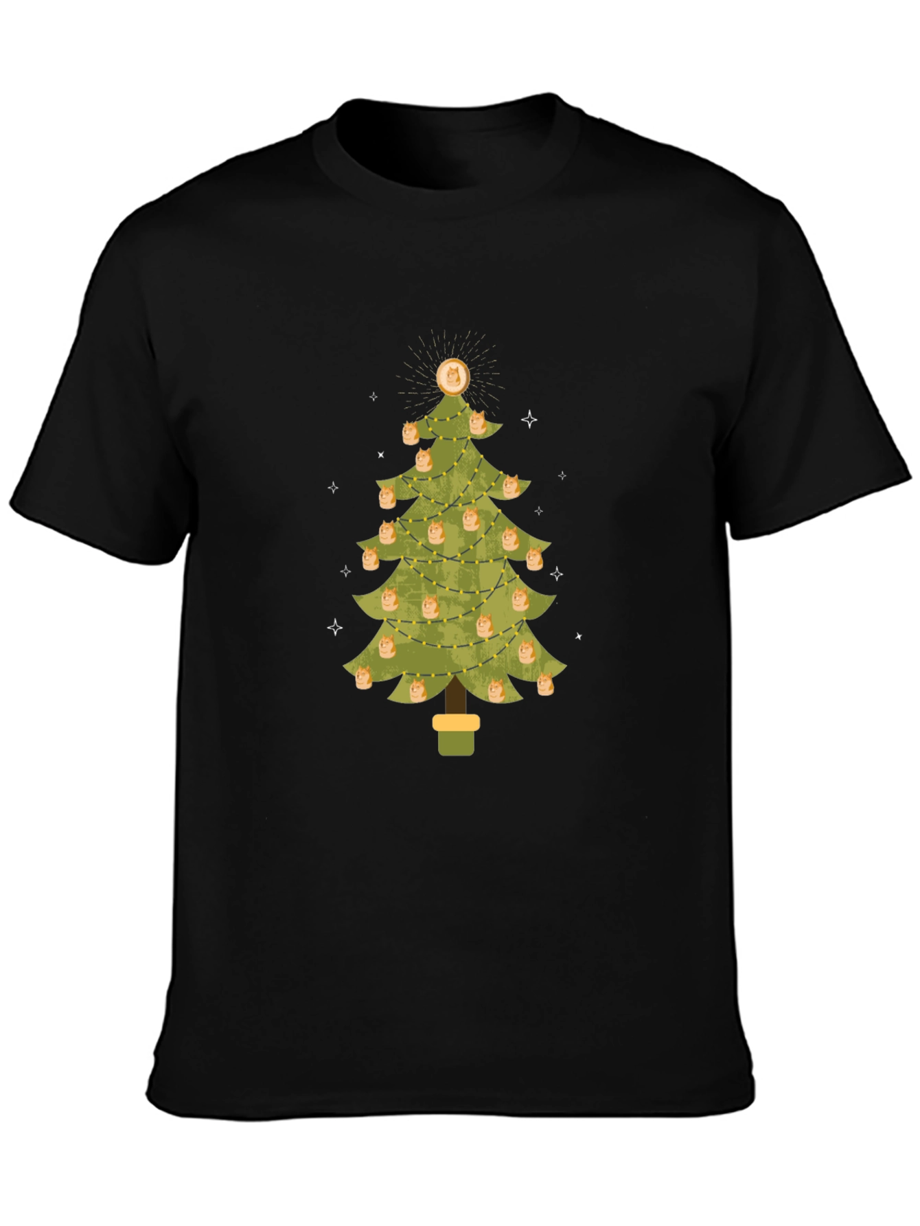 Dogecoin Christmas Tree Graphic Tee - Holiday Crypto Shirt