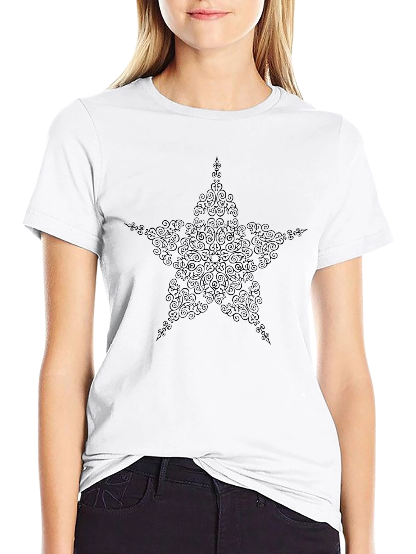Stylish Black Star Swirl Graphic Tee
