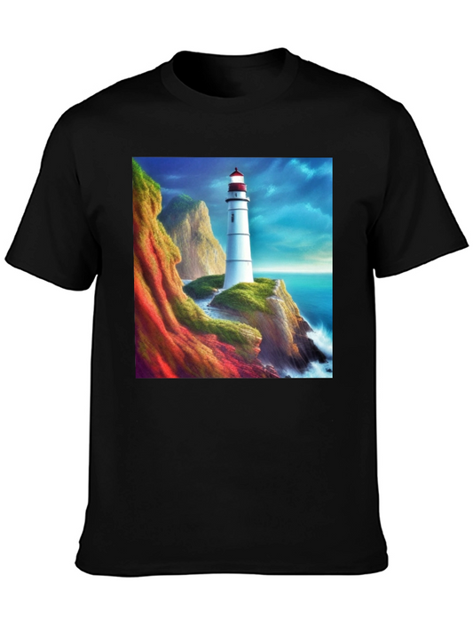 Lighthouse Scene Graphic Tee - Coastal Design T-Shirt