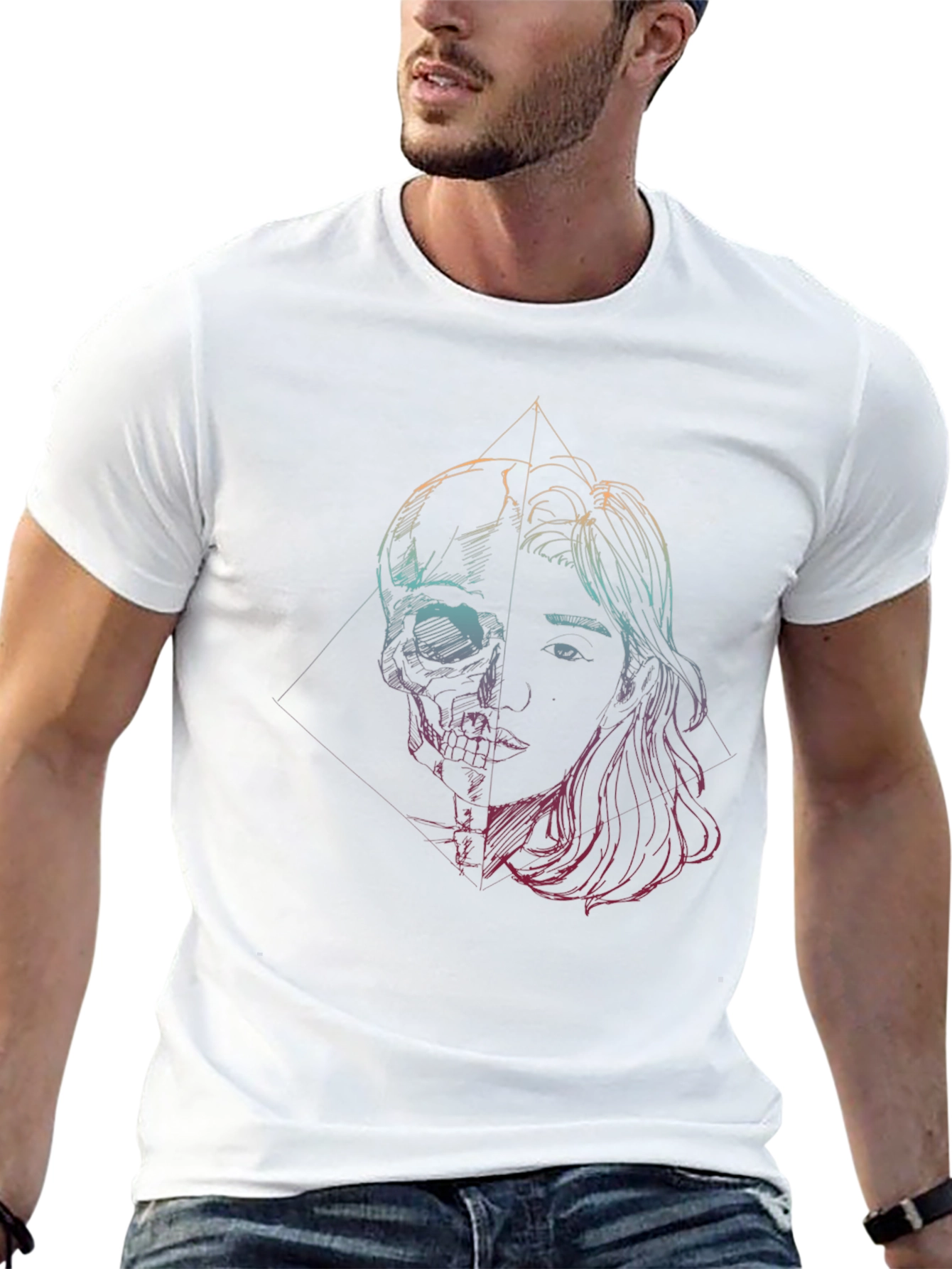 Skull & Woman Graphic Tee - Edgy Art T-Shirt