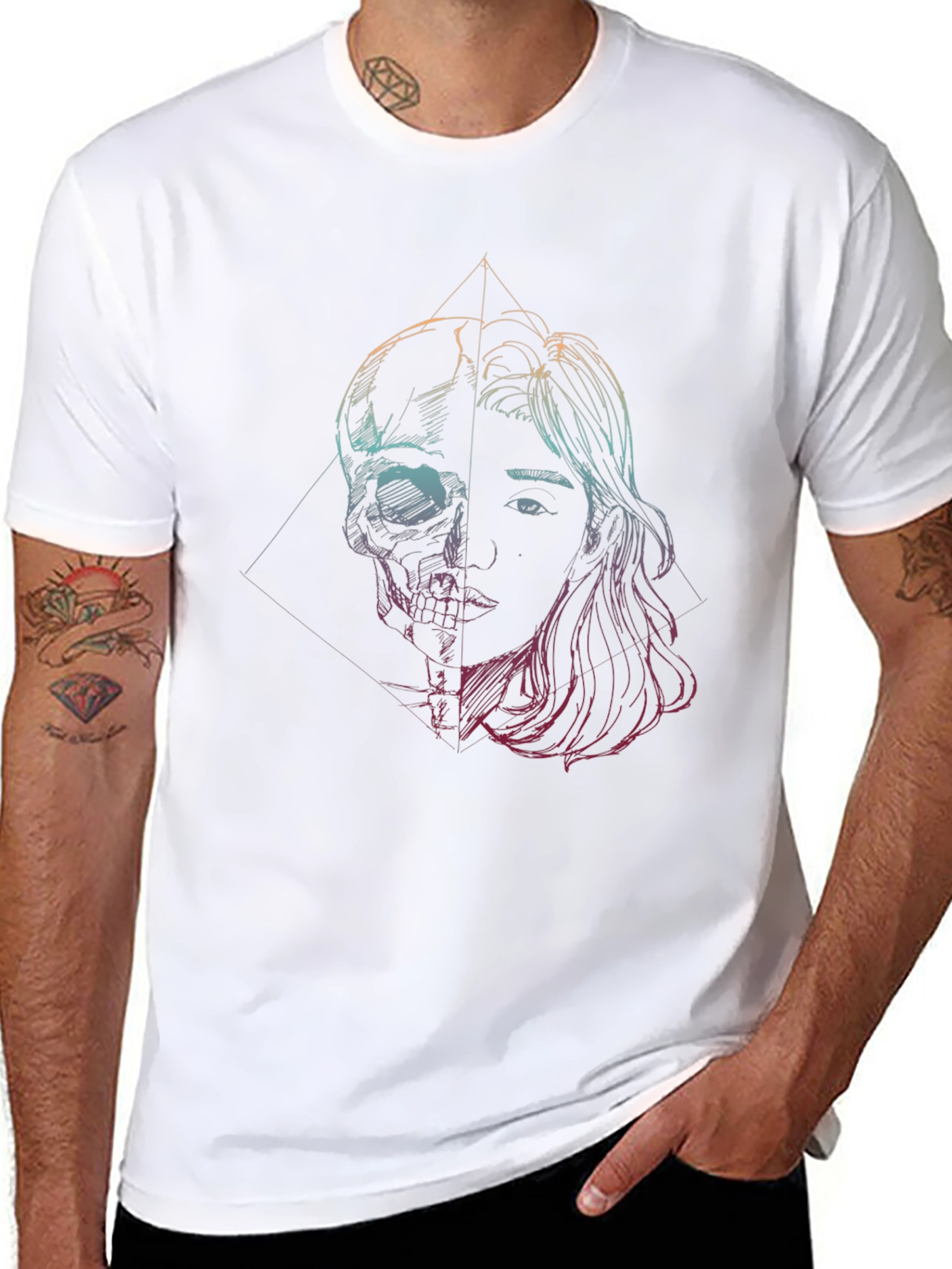 Skull & Woman Graphic Tee - Edgy Art T-Shirt
