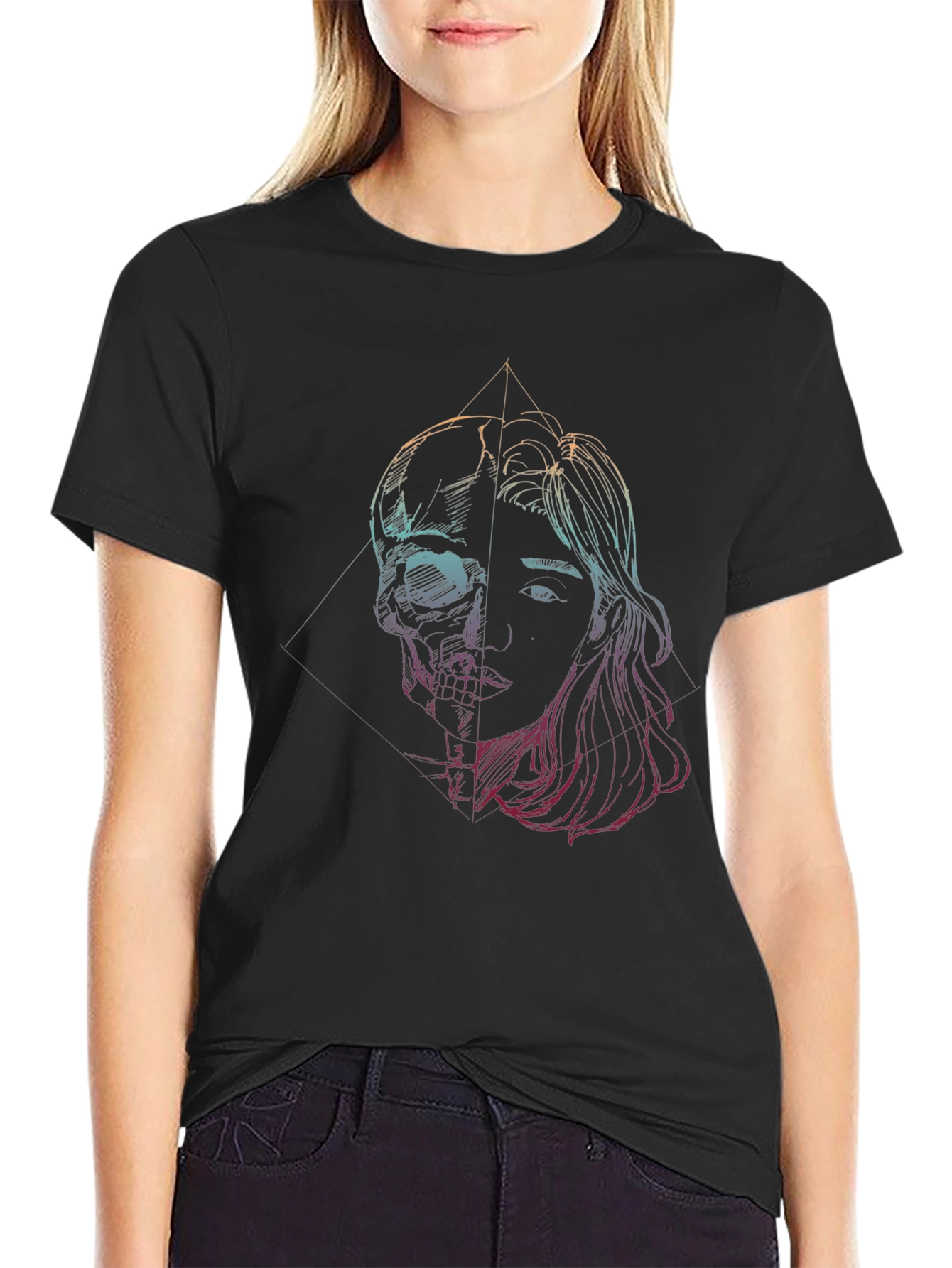 Skull & Woman Graphic Tee - Edgy Art T-Shirt