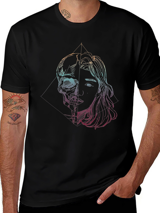 Skull & Woman Graphic Tee - Edgy Art T-Shirt