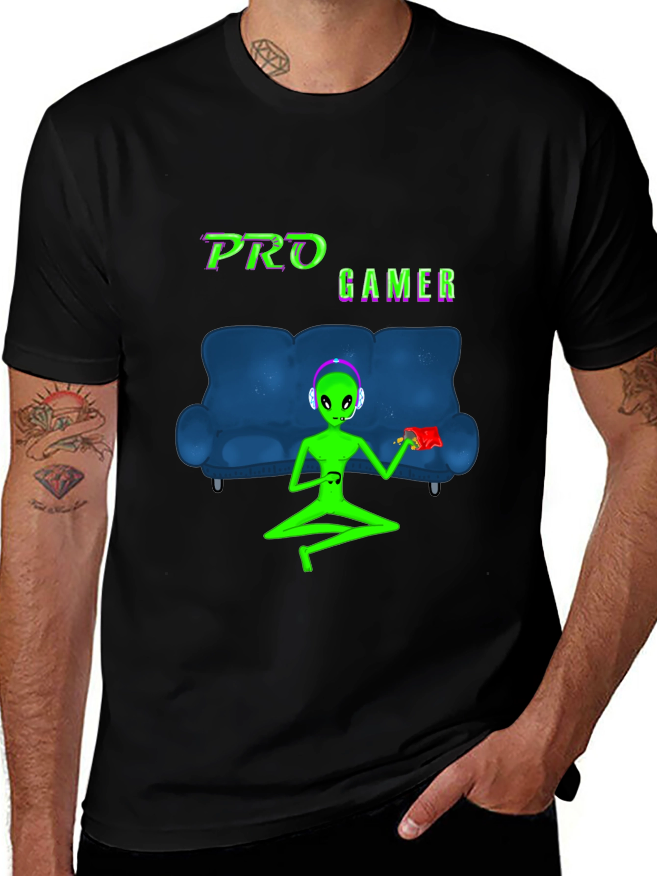 Pro Gamer Alien Graphic T-Shirt - Black