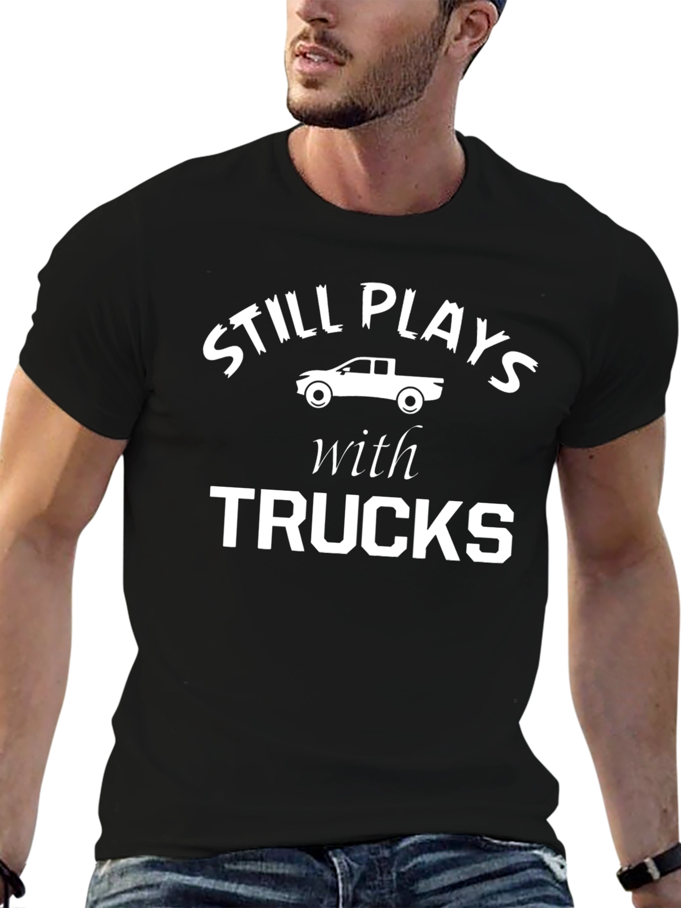 Still Plays With Trucks Black Graphic T-Shirt