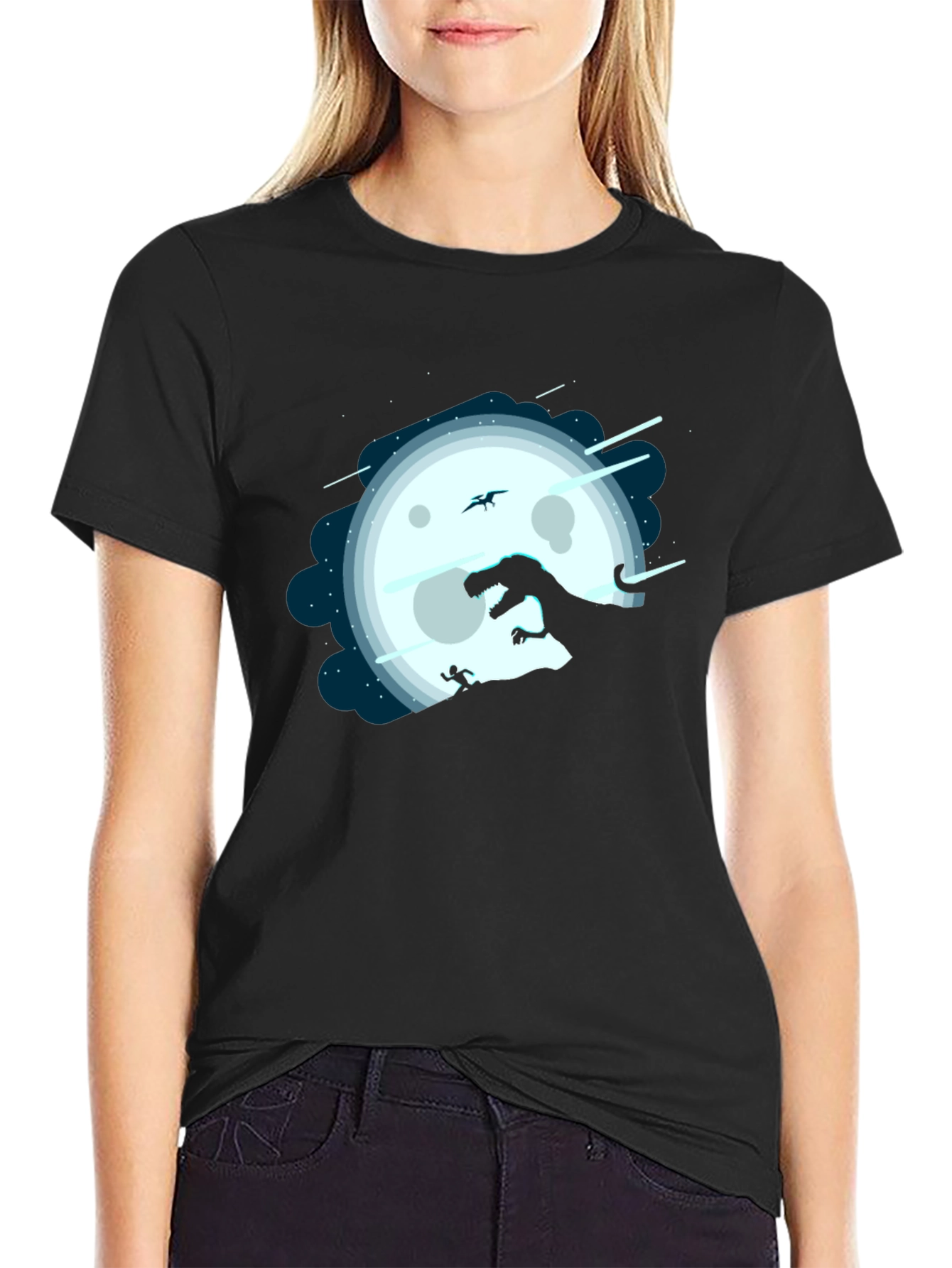 Dino Moon Silhouette Tee - Unique Graphic Print Shirt
