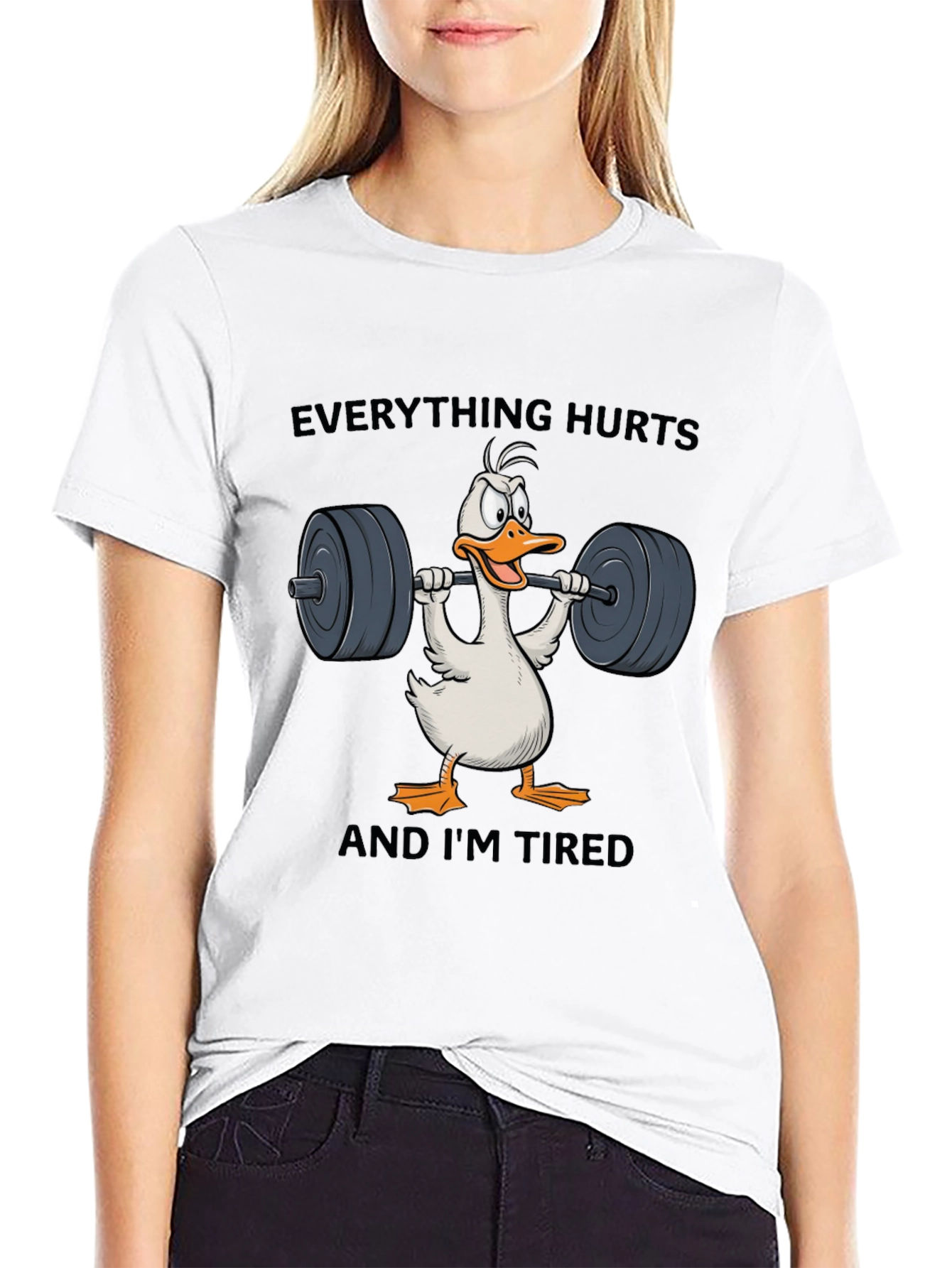 Funny Workout T-Shirt - Everything Hurts Duck