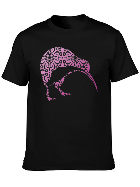 Kiwi Bird Patterned Tee - Stylish Black Shirt