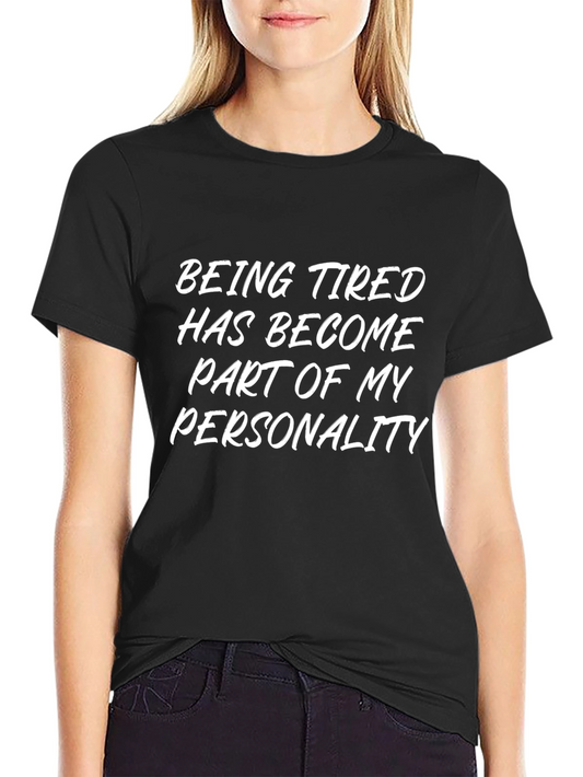 Tired Personality Graphic Tee - Black Cotton T-Shirt
