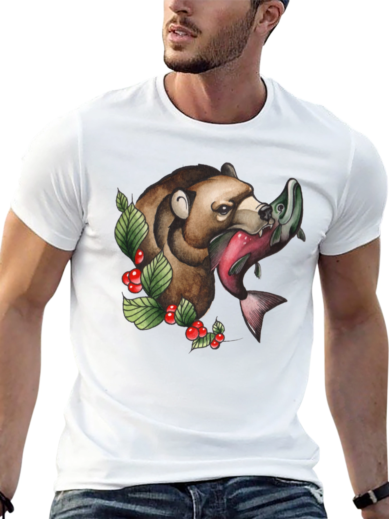 Bear Eating Fish Graphic Tee