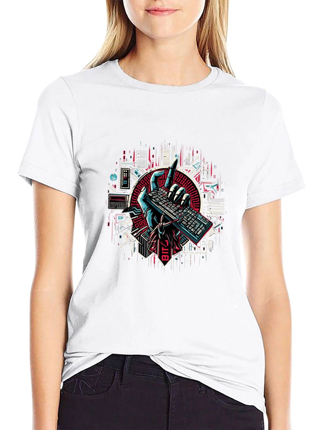 Cyberpunk Keyboard T-Shirt - Coder Style