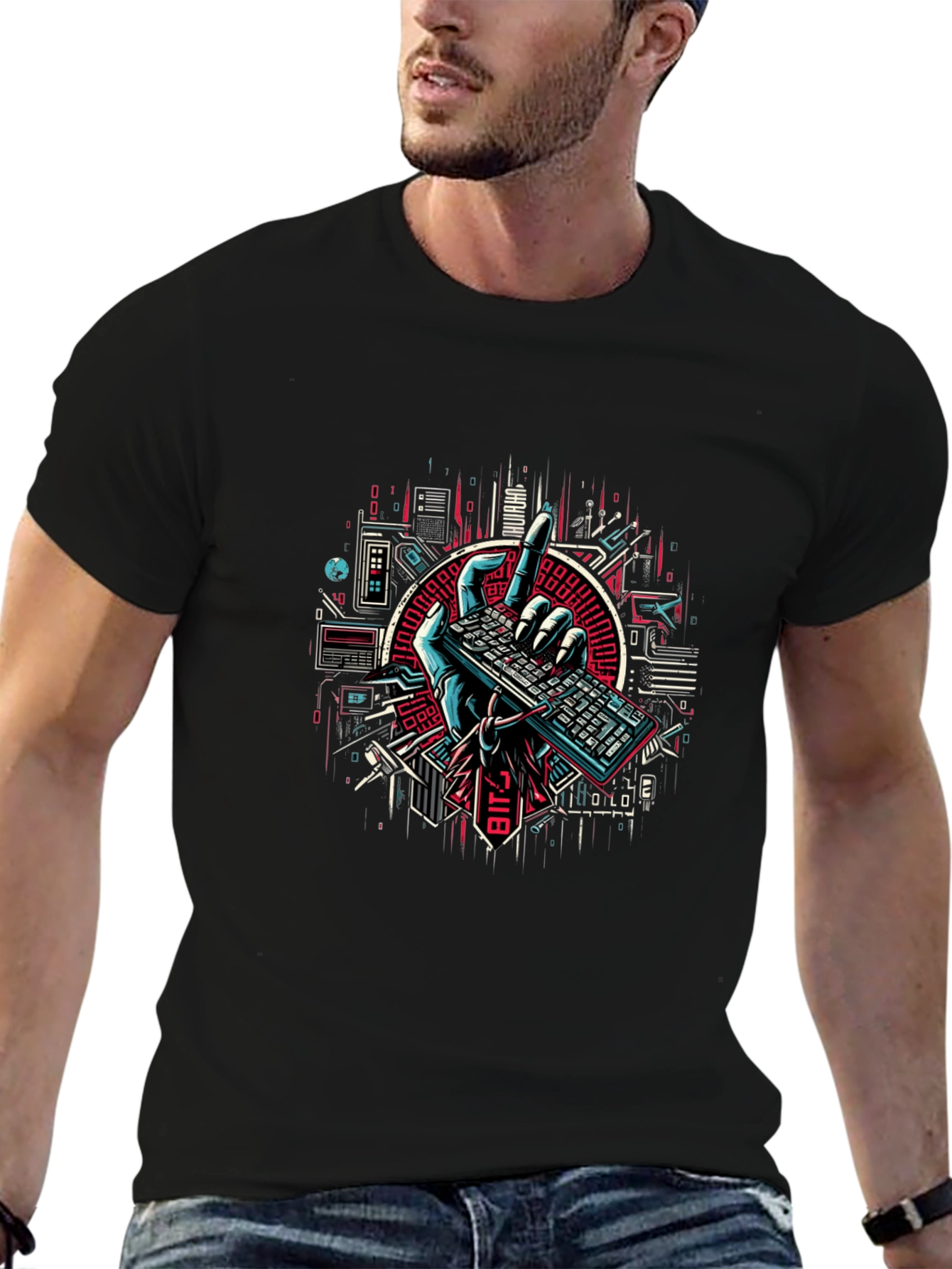 Cyberpunk Keyboard T-Shirt - Coder Style