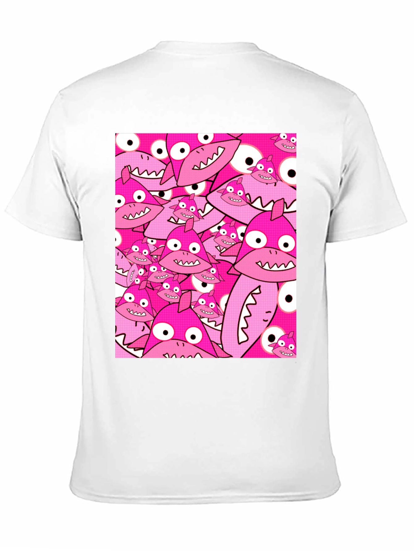 Pink Shark Pattern Black T-Shirt