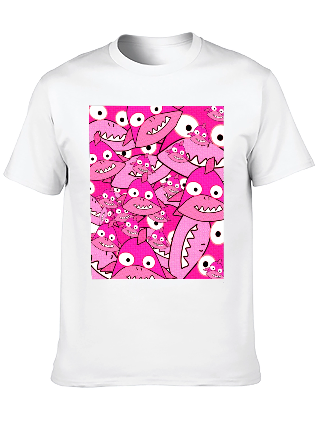Pink Shark Pattern Black T-Shirt