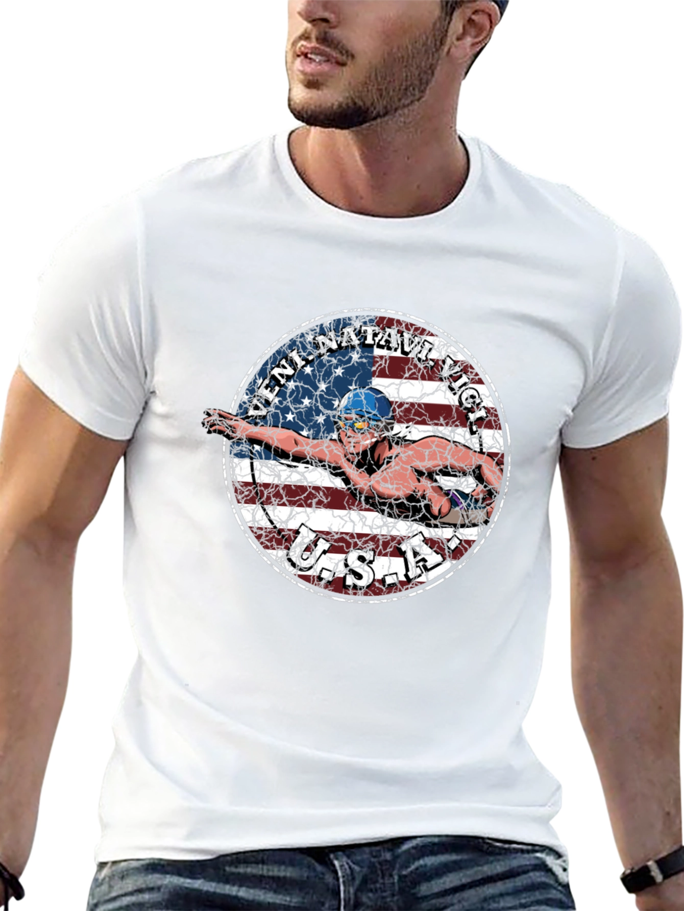 Veni Natare Vici USA Swimmer T-Shirt