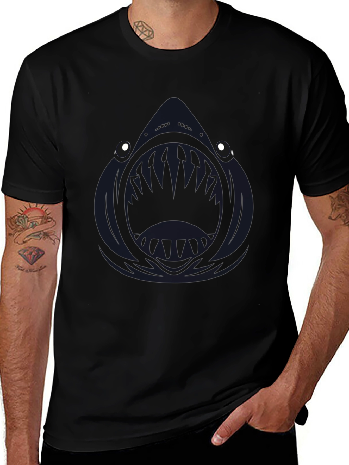 Mens Black Angler Fish Graphic T-Shirt