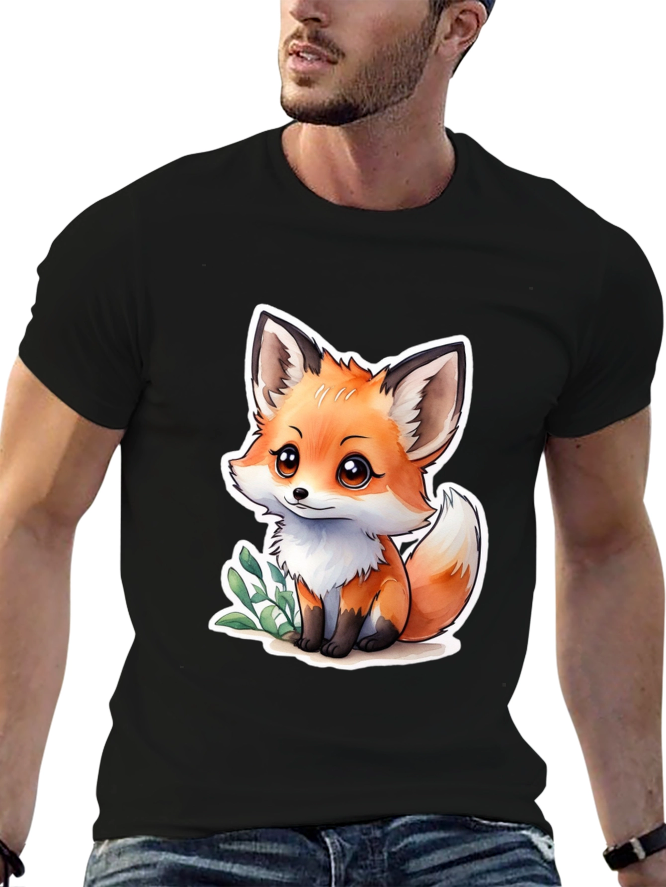 Cute Fox Graphic Black T-Shirt