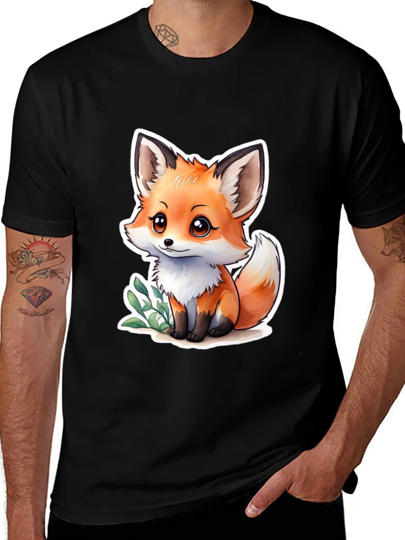 Cute Fox Graphic Black T-Shirt