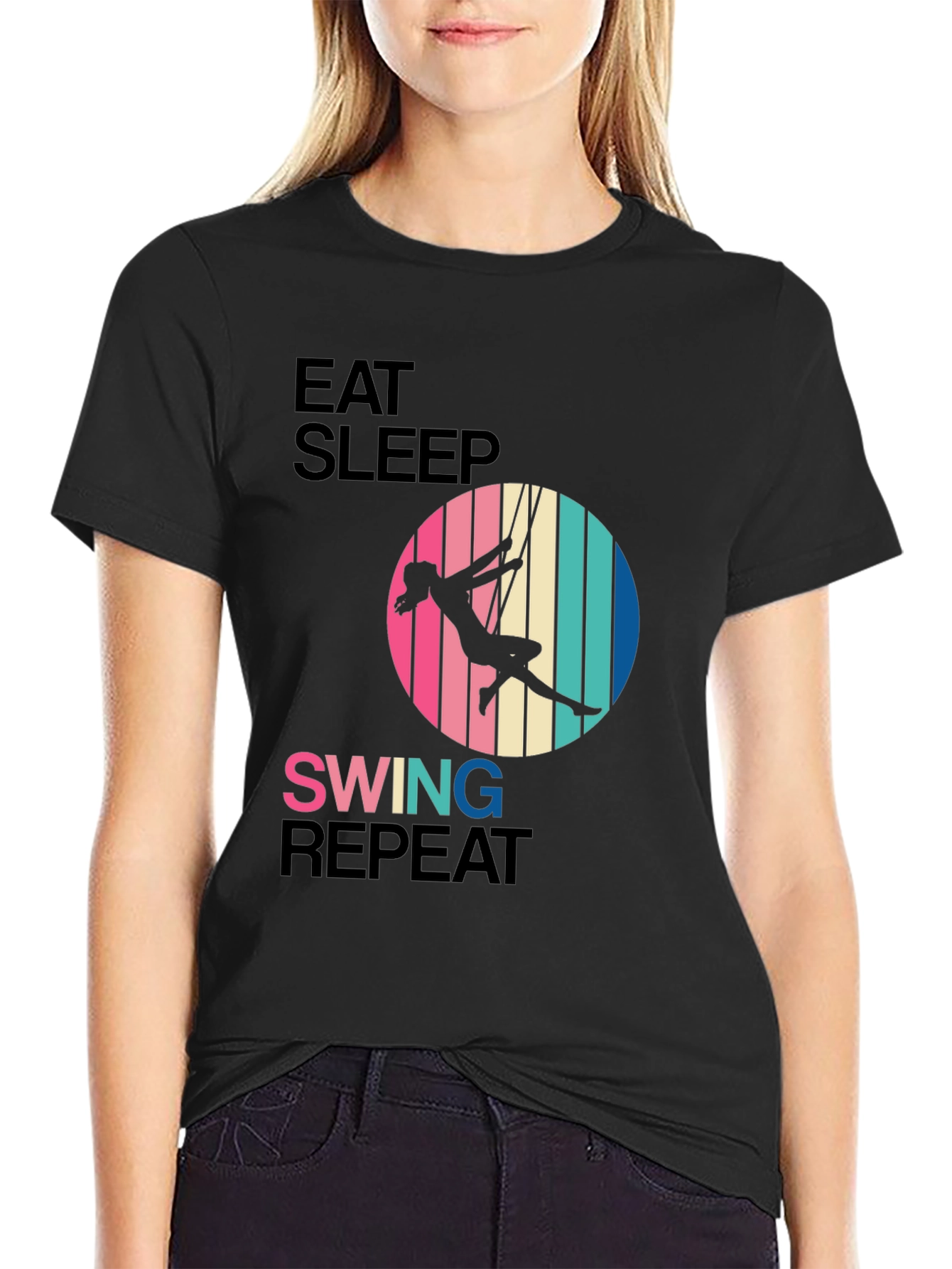 Eat Sleep Swing Repeat Black T-Shirt