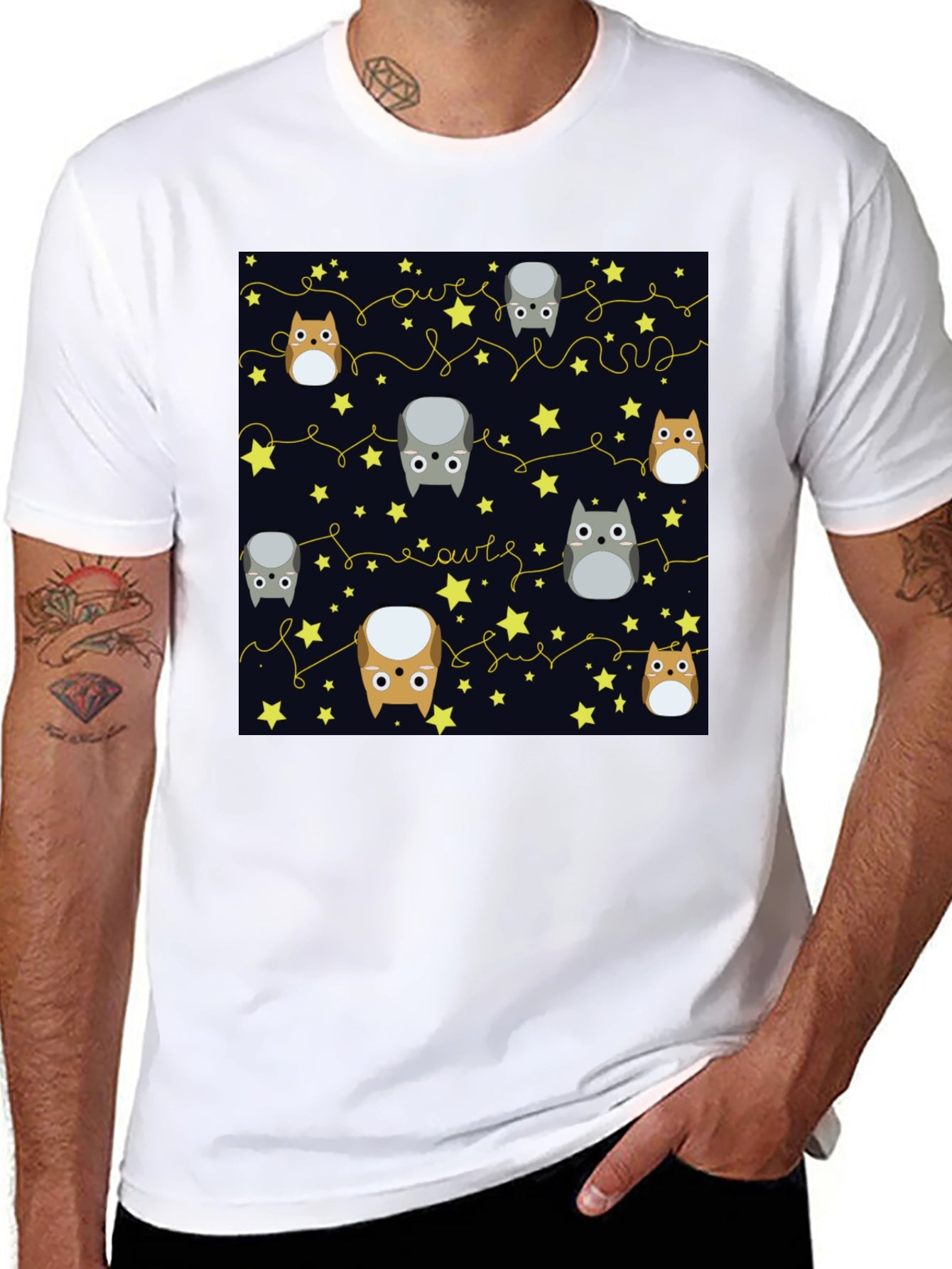 Cute Owls & Stars Graphic T-Shirt