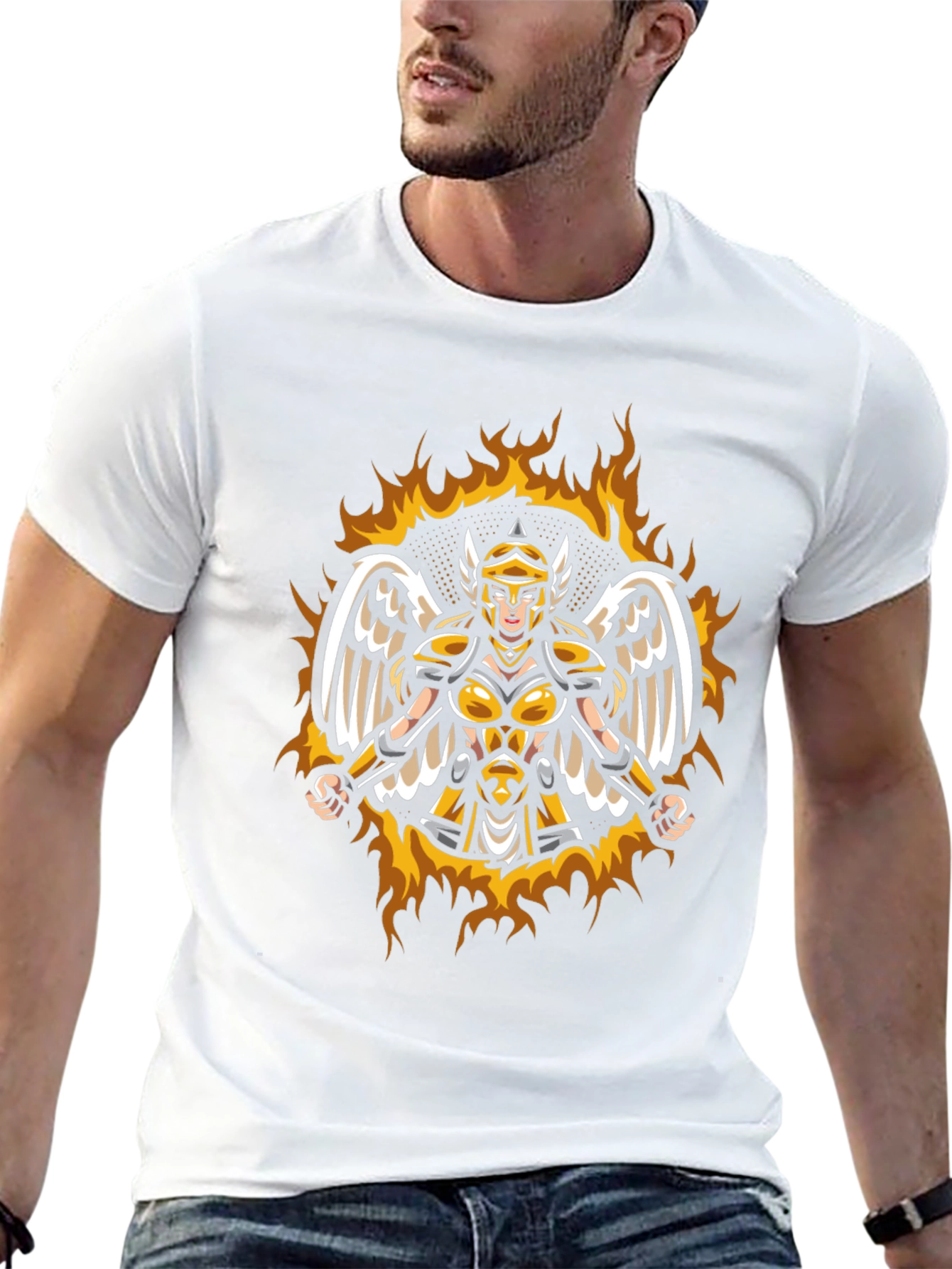 Winged Valkyrie Fire Graphic Black T-Shirt