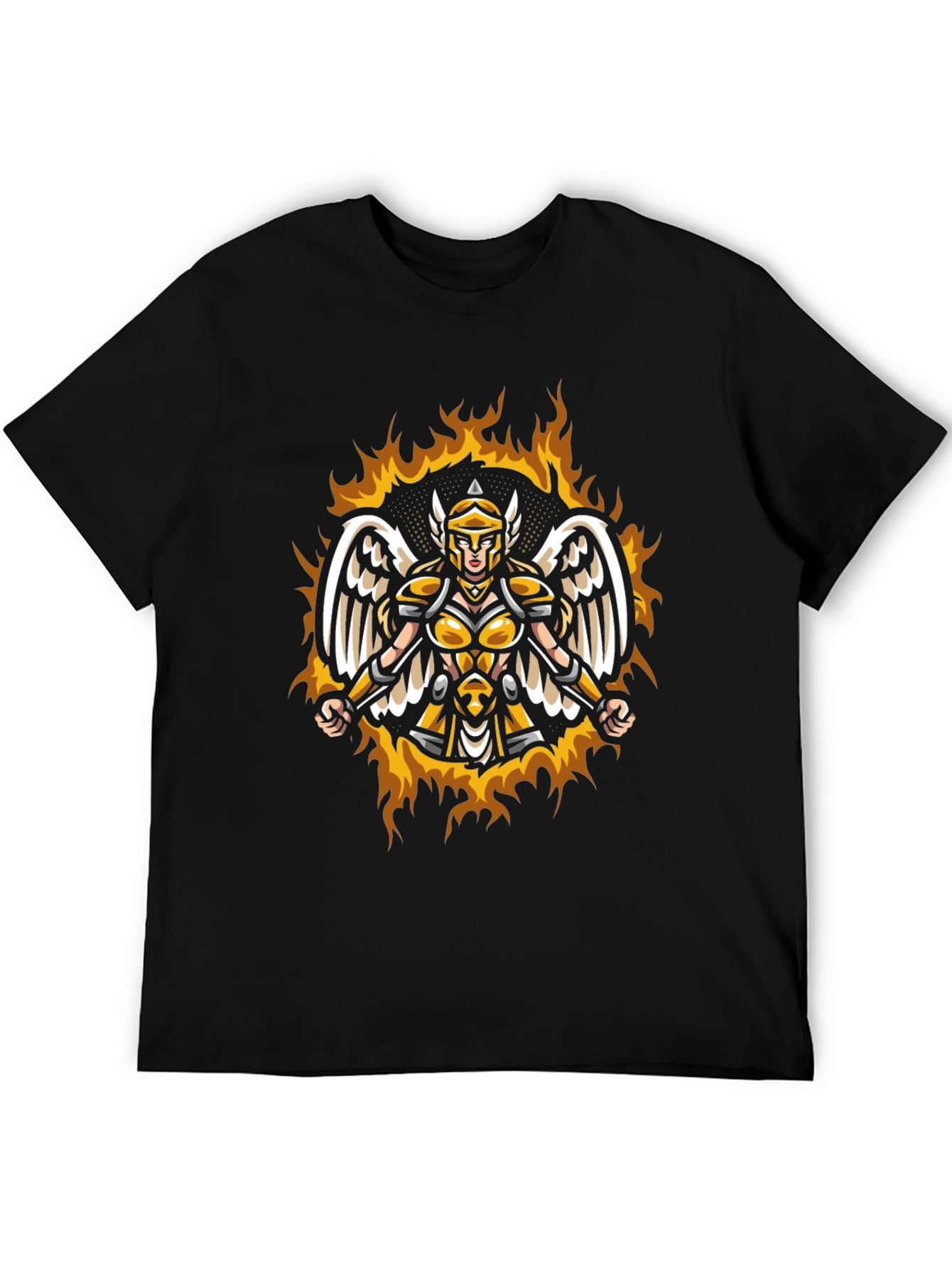Winged Valkyrie Fire Graphic Black T-Shirt