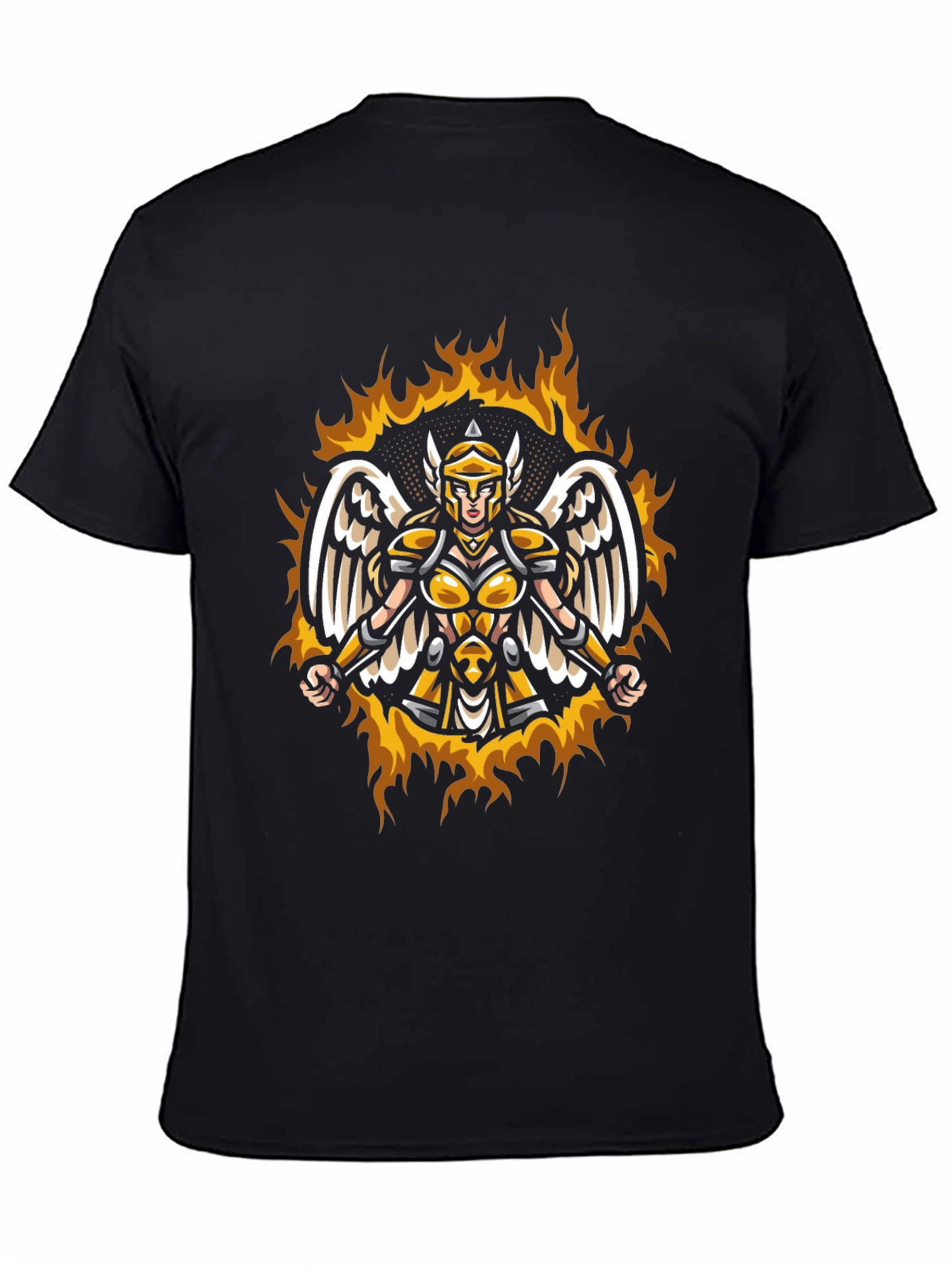 Winged Valkyrie Fire Graphic Black T-Shirt
