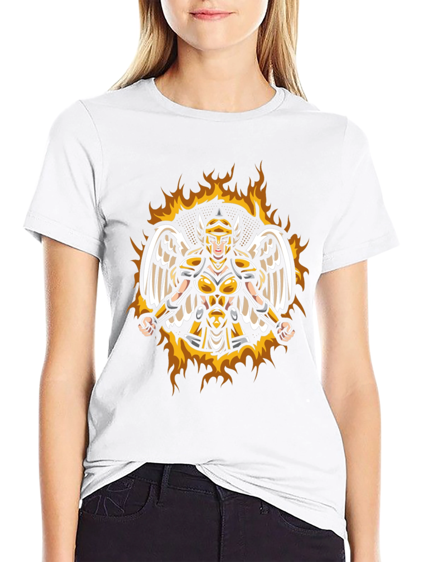 Winged Valkyrie Fire Graphic Black T-Shirt