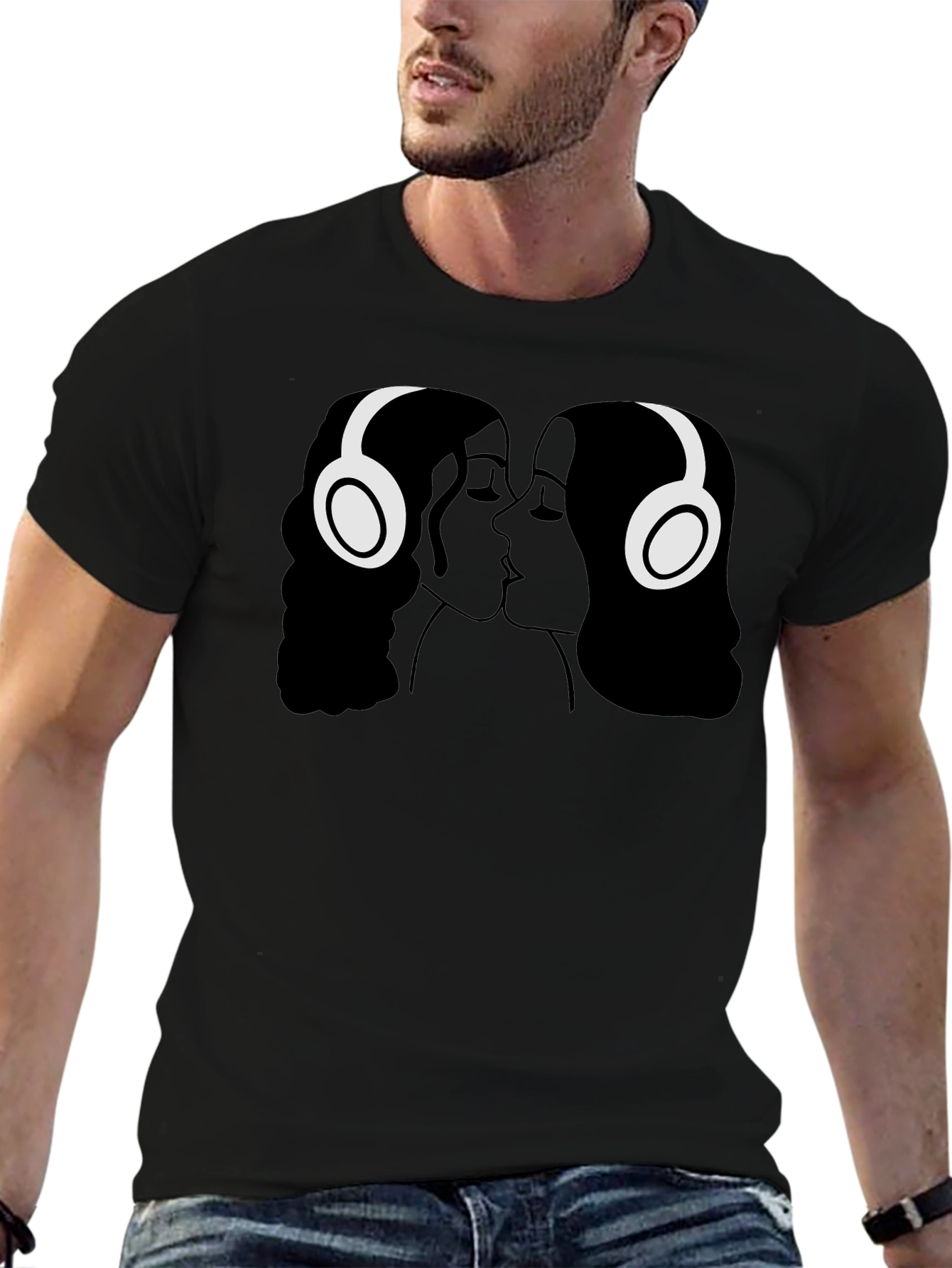 Kissing Headphones Graphic Tee - Black