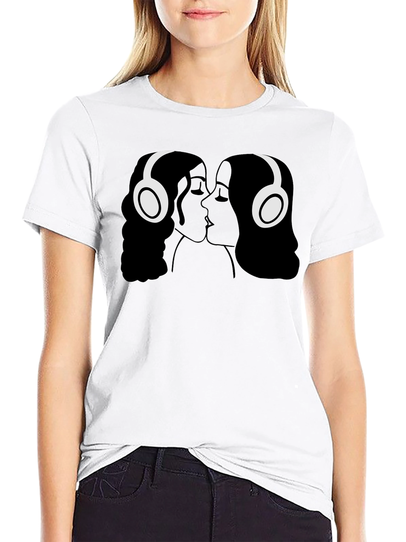 Kissing Headphones Graphic Tee - Black