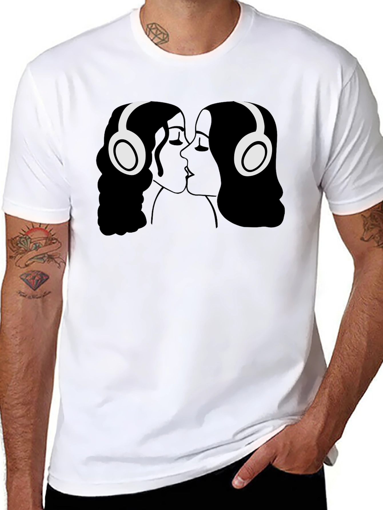 Kissing Headphones Graphic Tee - Black